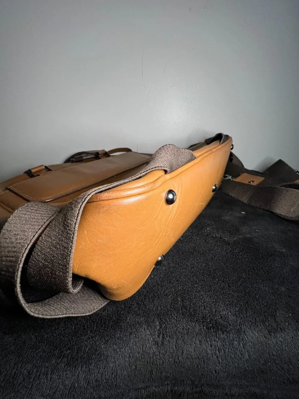 Authentic MCM Cognac Leather Business Backpack Laptop Travel Bag EUC